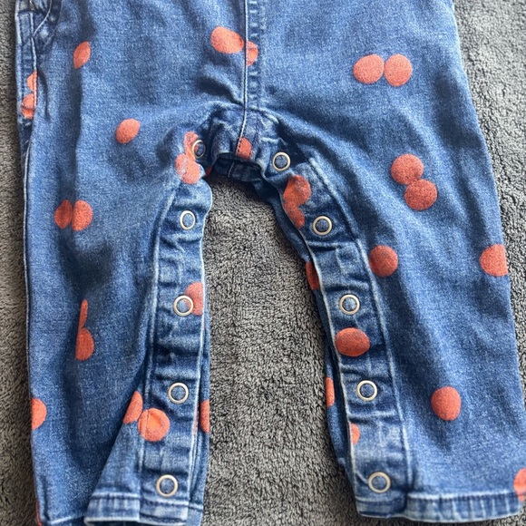 Kids Denim Overalls with Orange Polka Dots - Picture 3 of 5